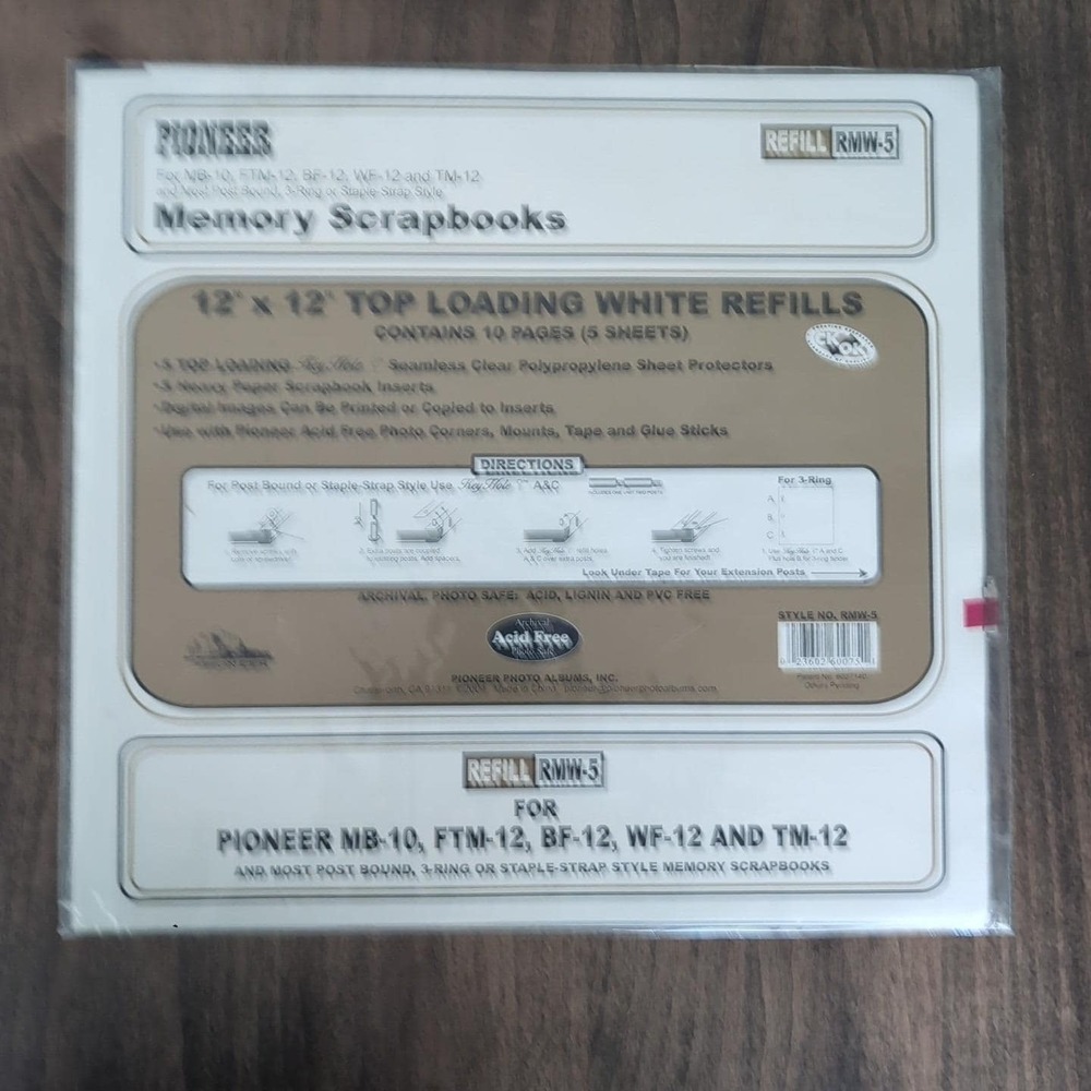 PIONEER Top-Loading Pack of 5 Sheets (10 Pages) 12" x 12" Scrapbook Inserts RMW5